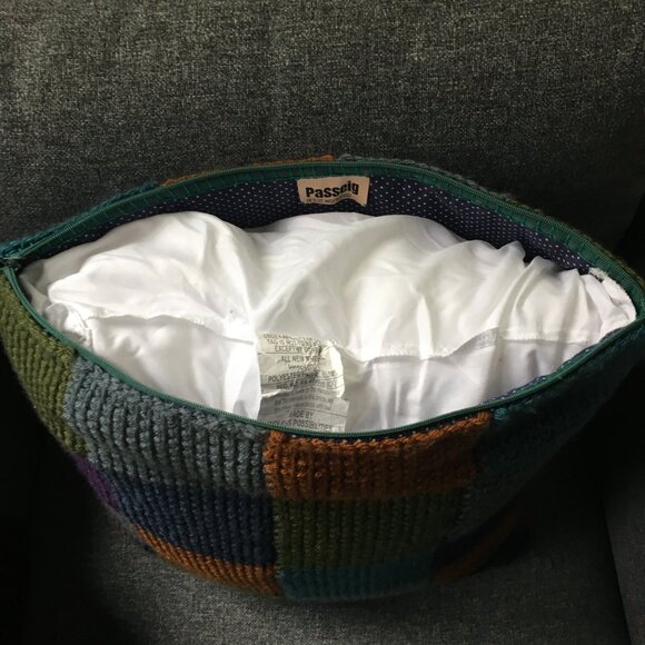 Handmade Tunisian Crocheted Multi-Colored Square Checkerboard Accent Pillow - Picture 7 of 16